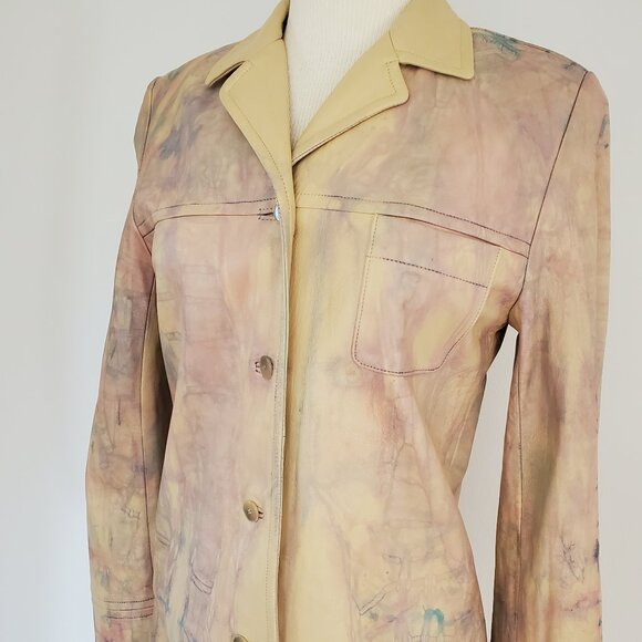 Escada 34 leather jacket tan pink beige blue purple white gray 4 6 small medium - Picture 2 of 10